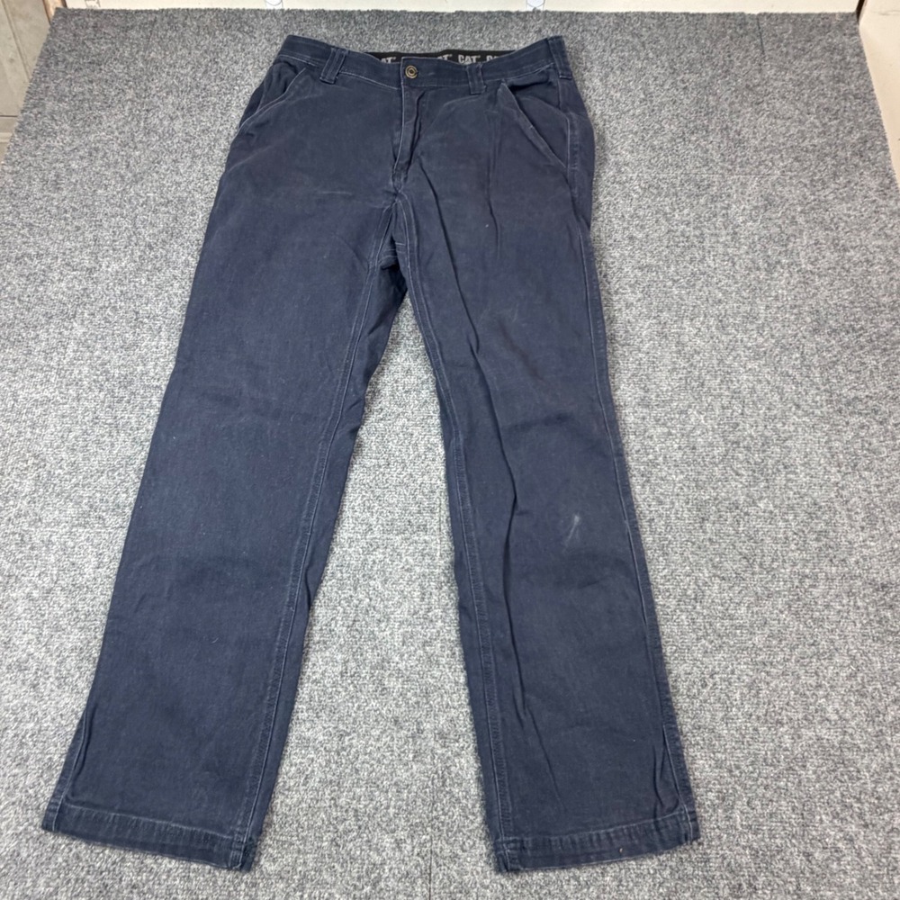 CAT Caterpillar Mens 32x32 Navy Blue Canvas Work Pants Cotton Stretch Utility